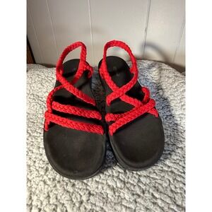 Aerothotic Womens Red Braided Rope Comfort Orthopedic Sandals Black Sole Size 39
